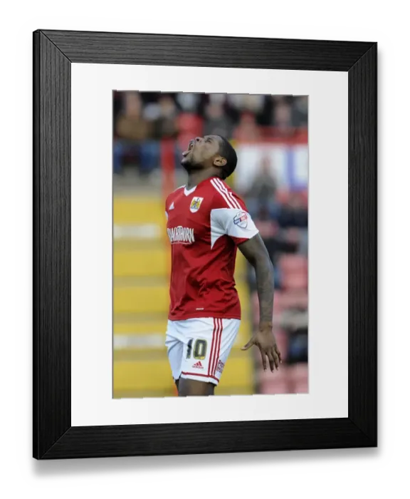 Framed Print : Jay Emmanuel-Thomas Reacts in Disappointment After Missed Opportunity for Bristol City against Walsall Framed Print : Jay Emmanuel-Thomas Reacts in Disappointment After Missed Opportunity for Bristol City against Walsall