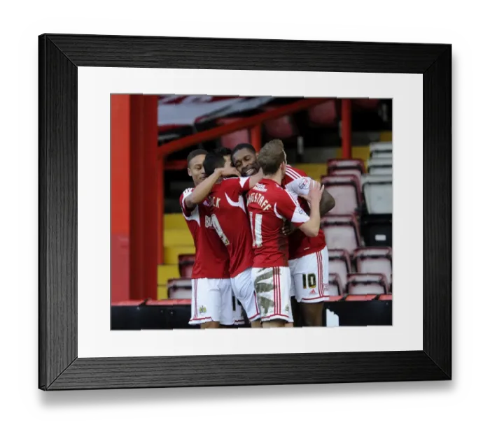 Framed Print : Bristol City Celebrate Sam Baldock's Goal Against Stevenage (December 2013) Framed Print : Bristol City Celebrate Sam Baldock's Goal Against Stevenage (December 2013)