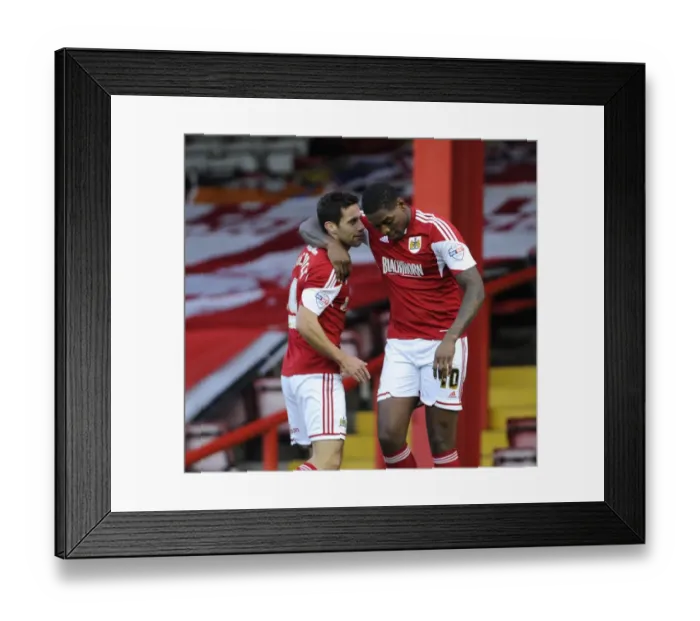 Framed Print : Bristol City: Baldock's Thrilling Goal Celebration with Emmanuel-Thomas (vs. Stevenage, 12 / 29 / 2013) Framed Print : Bristol City: Baldock's Thrilling Goal Celebration with Emmanuel-Thomas (vs. Stevenage, 12 / 29 / 2013)
