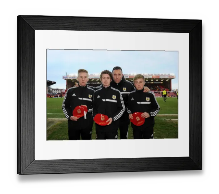 Framed Print : Brian Tinnion Presents U17s Caps to Bristol City Players vs Stevenage, 2013