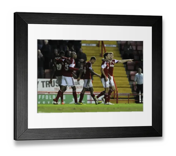Framed Print : Bristol City Celebrate: Jay Emmanuel-Thomas Scores Against Stevenage (December 2013)