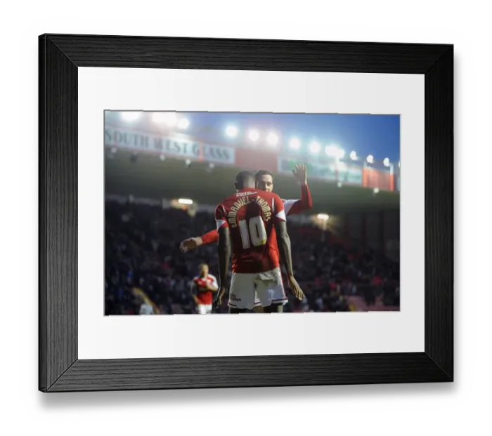 Framed Print : Bristol City's Jay Emmanuel-Thomas and Greg Cunningham Celebrate Goal Against Stevenage, Sky Bet League One, 2013