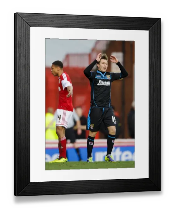 Framed Print : Luke Freeman's Near-Miss: A Tense Moment in Bristol City vs. Stevenage Football Match, December 2013