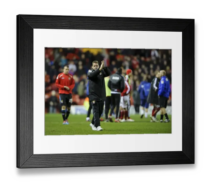 Framed Print : Graham Westley of Stevenage Congratulates Fans After 4-1 Loss to Bristol City