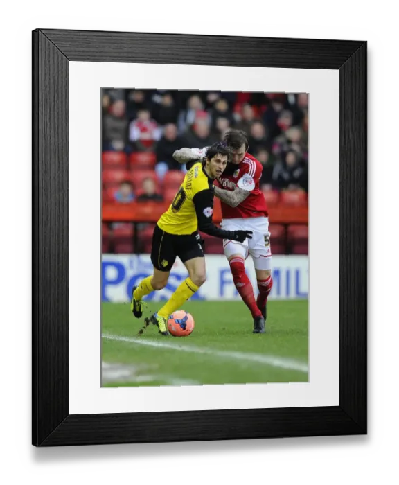 Framed Print : Bristol City vs. Watford: Aden Flint vs. Diego Fabbrini Battle for the Ball in FA Cup Third Round Framed Print : Bristol City vs. Watford: Aden Flint vs. Diego Fabbrini Battle for the Ball in FA Cup Third Round