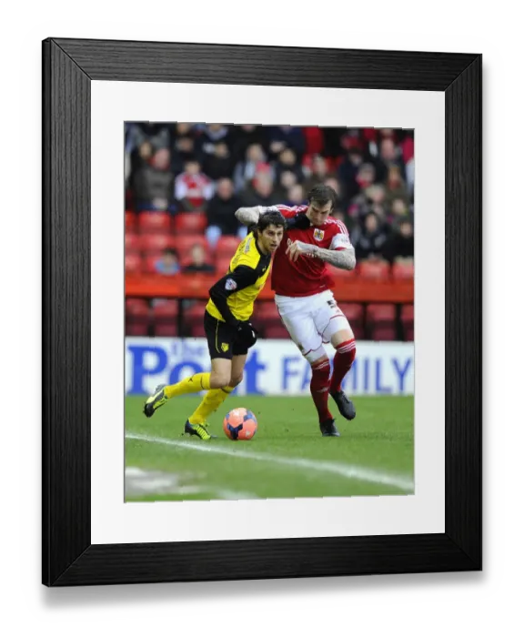 Framed Print : Intense Battle for Ball Possession: Aden Flint vs. Diego Fabbrini - FA Cup Third Round, Bristol City vs. Watford