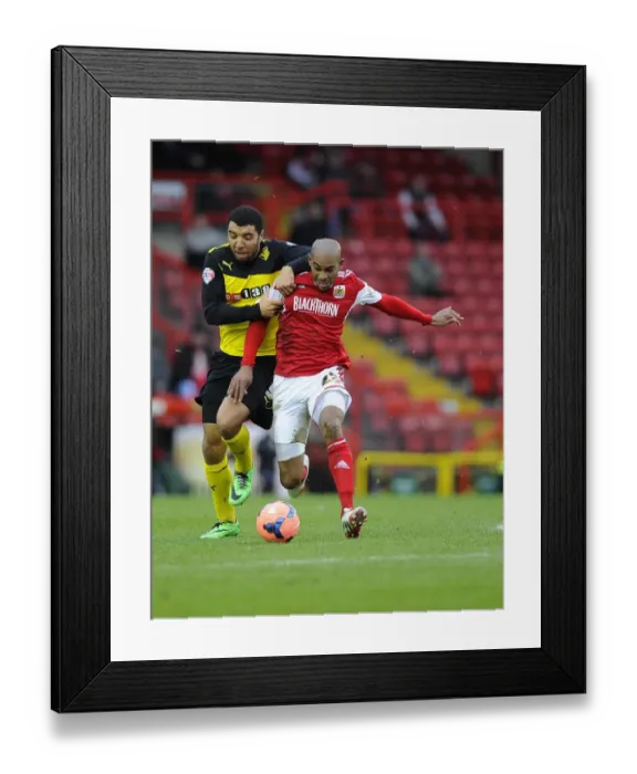 Framed Print : Battling FA Cup Rivals: Marvin Elliott vs. Troy Deeney - A Football Showdown at Ashton Gate (Bristol City vs. Watford, 2014)