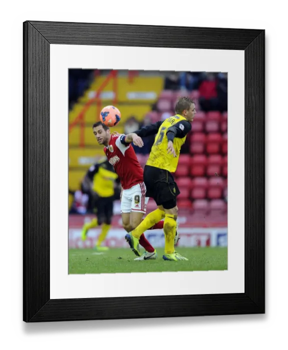 Framed Print : Bristol City vs. Watford: Intense Battle for the High Ball - FA Cup Third Round Framed Print : Bristol City vs. Watford: Intense Battle for the High Ball - FA Cup Third Round