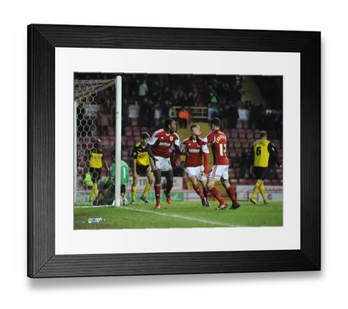 Framed Print : Bristol City's Jay Emmanuel-Thomas Rejoices in FA Cup Upset Over Watford Framed Print : Bristol City's Jay Emmanuel-Thomas Rejoices in FA Cup Upset Over Watford