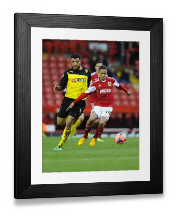 Framed Print : Bristol City's Bobby Reid Dodges Troy Deeney's Challenge in FA Cup Clash vs. Watford