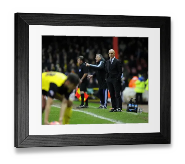 Framed Print : Unconventional Manager: Giuseppe Sannino of Watford in Football Boots and Suit at 2014 FA Cup Match, Ashton Gate - Bristol City vs Watford Framed Print : Unconventional Manager: Giuseppe Sannino of Watford in Football Boots and Suit at 2014 FA Cup Match, Ashton Gate - Bristol City vs Watford