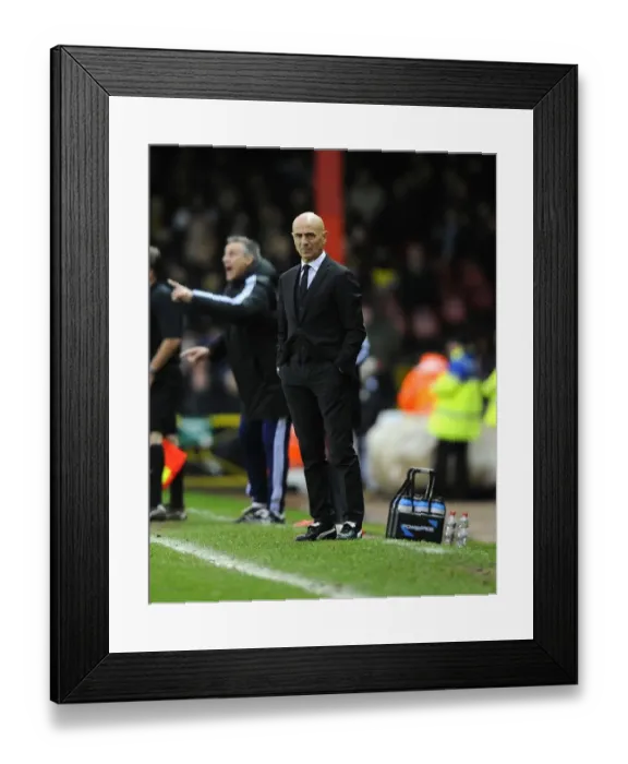 Framed Print : Giuseppe Sannino's Unconventional Look: Football Boots with Suit at 2014 FA Cup Match, Bristol City vs. Watford