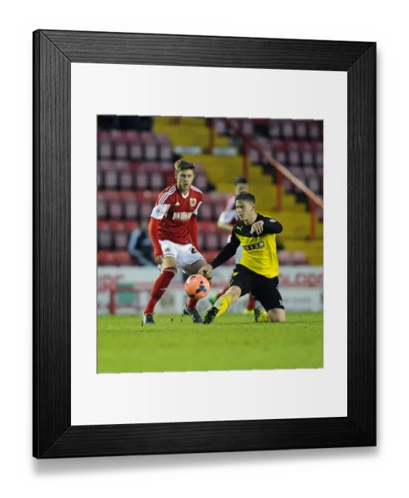 Framed Print : Battling for the Ball: Wes Burns vs. Sean Murray in the FA Cup Third Round Clash between Bristol City and Watford