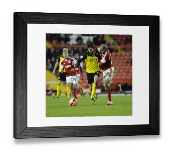 Framed Print : Bristol City vs. Watford: Marvin Elliott and Diego Fabbrini Battle for the Ball in FA Cup Third Round at Ashton Gate Framed Print : Bristol City vs. Watford: Marvin Elliott and Diego Fabbrini Battle for the Ball in FA Cup Third Round at Ashton Gate