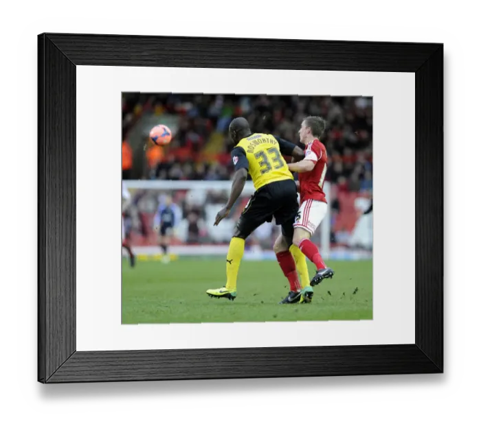 Framed Print : Bristol City vs. Watford: Intense Moment as Joe Bryan Clashes with Nyron Nosworthy during FA Cup Match Framed Print : Bristol City vs. Watford: Intense Moment as Joe Bryan Clashes with Nyron Nosworthy during FA Cup Match