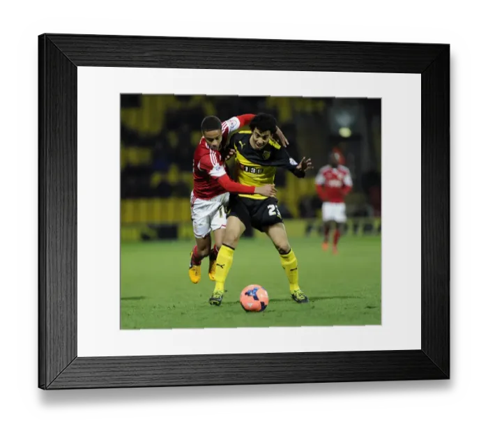 Framed Print : Bristol City's Bobby Reid Clashes with Watford's Iriney over the Ball in FA Cup Third Round Replay