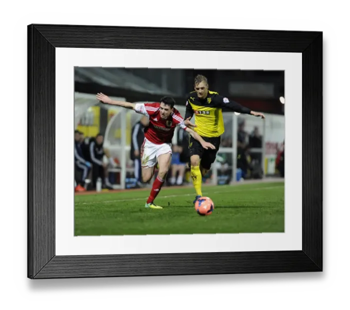Framed Print : Watford vs. Bristol City: Intense Battle for the Ball Framed Print : Watford vs. Bristol City: Intense Battle for the Ball