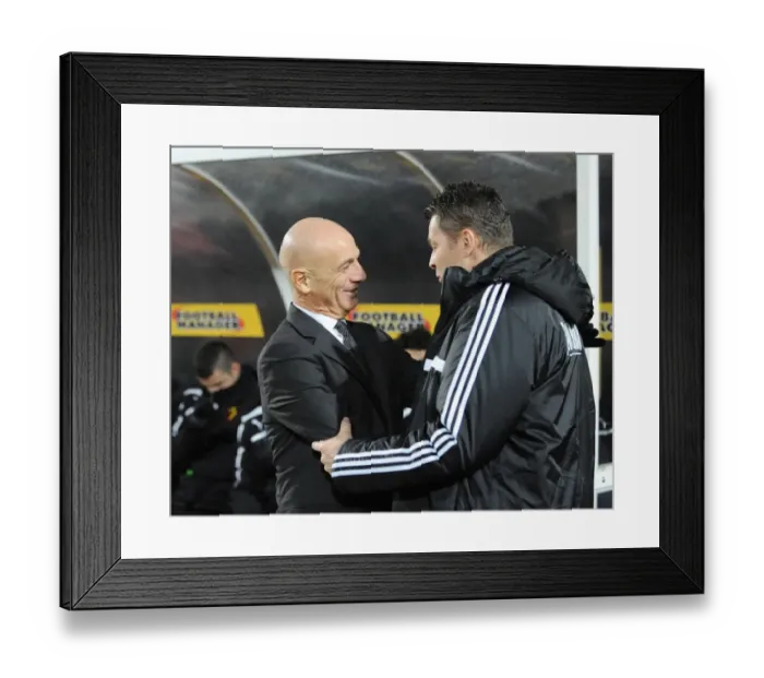 Framed Print : Watford vs. Bristol City: Managerial Banter Before FA Cup Replay