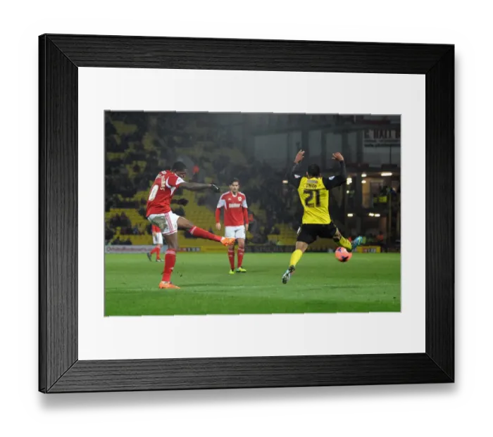 Framed Print : Jay Emmanuel-Thomas Aims for Goal: Watford vs. Bristol City FA Cup Replay