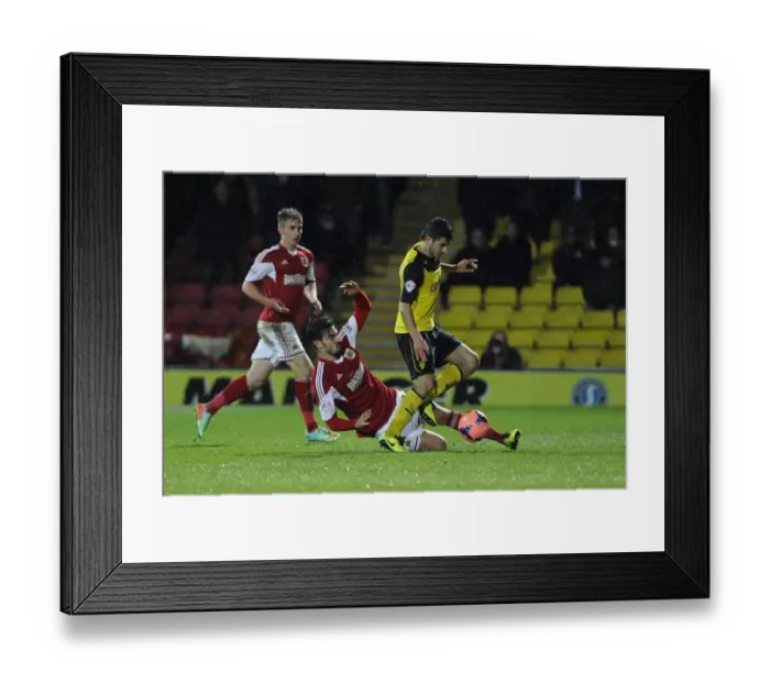 Framed Print : Marlon Pack Tackles Marco Davide Faraoni in FA Cup Third Round Replay: Watford vs. Bristol City