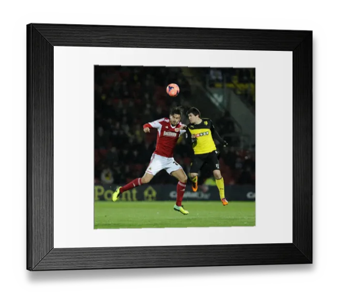 Framed Print : Fernando Forestieri vs Marlon Pack: Aerial Battle in Watford v Bristol City FA Cup Replay Framed Print : Fernando Forestieri vs Marlon Pack: Aerial Battle in Watford v Bristol City FA Cup Replay