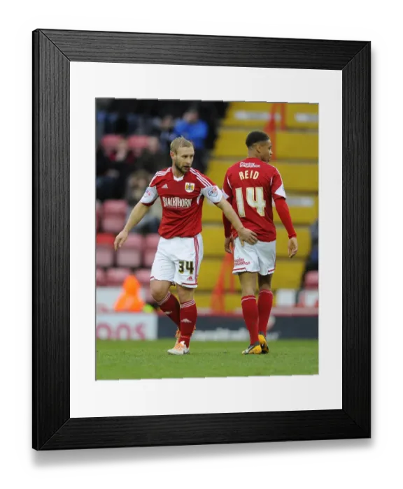 Framed Print : Bristol City's Simon Gillett and Bobby Reid in Action against MK Dons, Sky Bet League One, Ashton Gate, January 2014 Framed Print : Bristol City's Simon Gillett and Bobby Reid in Action against MK Dons, Sky Bet League One, Ashton Gate, January 2014
