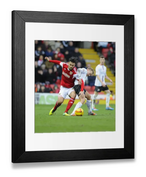 Framed Print : Intense Rivalry: Pack vs. Reeves - A Battle for Possession in Sky Bet League One's Bristol City vs. MK Dons Match, Ashton Gate Framed Print : Intense Rivalry: Pack vs. Reeves - A Battle for Possession in Sky Bet League One's Bristol City vs. MK Dons Match, Ashton Gate
