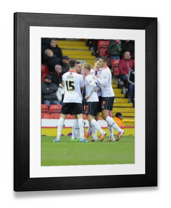 Framed Print : Shaun Williams Scores and Celebrates for MK Dons Against Bristol City in Sky Bet League One, 2014 Framed Print : Shaun Williams Scores and Celebrates for MK Dons Against Bristol City in Sky Bet League One, 2014