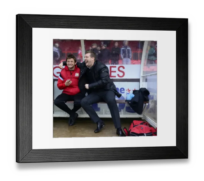 Framed Print : Karl Robinson Shares a Ch Chuckle with MK Dons Bench Before Bristol City Clash Framed Print : Karl Robinson Shares a Ch Chuckle with MK Dons Bench Before Bristol City Clash