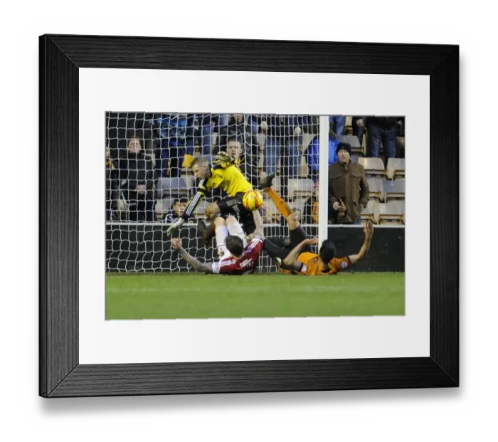 Framed Print : Aden Flint Clears Under Pressure: Wolverhampton Wanderers vs. Bristol City, Sky Bet League One, 2014