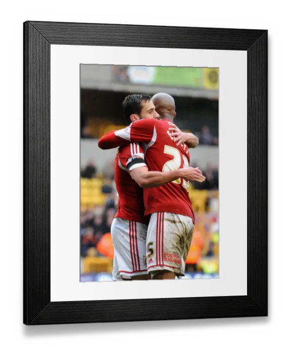 Framed Print : Bristol City's Sam Baldock and Marvin Elliott Celebrate Goal vs. Wolverhampton Wanderers, January 2014