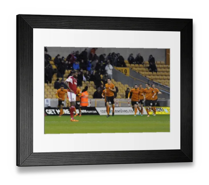 Framed Print : Jay Emmanuel-Thomas Disappointment: Wolves Celebrate Goal Against Bristol City (League One) Framed Print : Jay Emmanuel-Thomas Disappointment: Wolves Celebrate Goal Against Bristol City (League One)