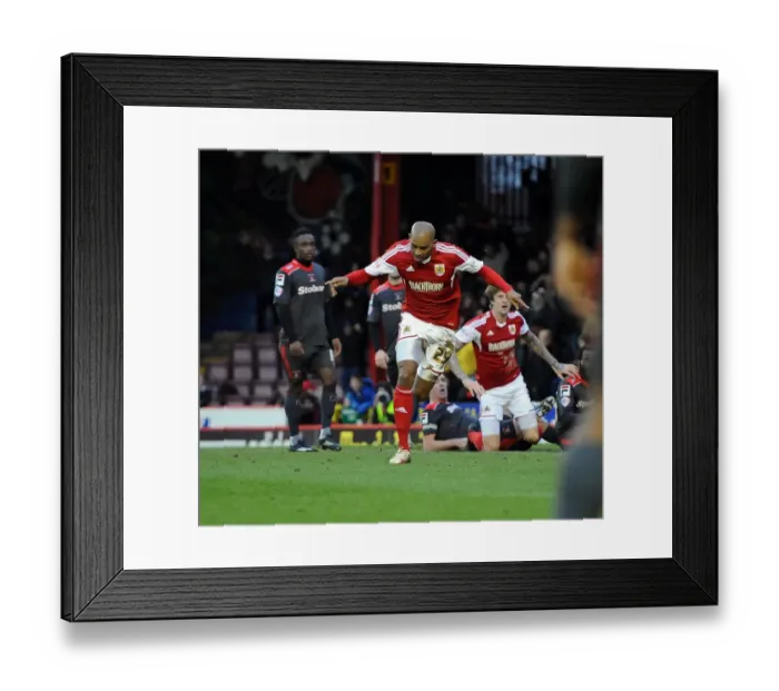 Framed Print : Marvin Elliott's Goal Celebration: Bristol City vs. Carlisle United, February 1, 2014 (Sky Bet League One)