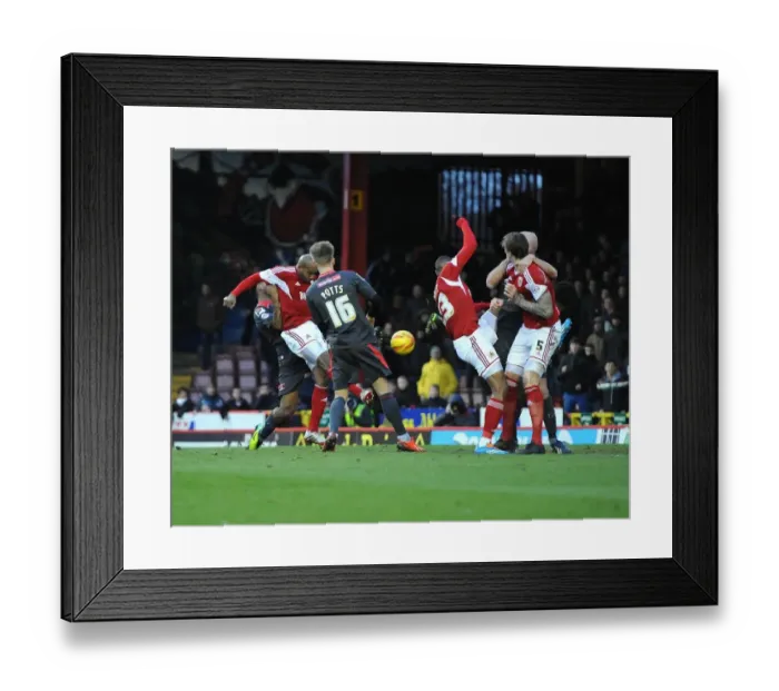 Framed Print : Marvin Elliott's Volley Gives Bristol City the Lead Against Carlisle United, 01-02-2014 Framed Print : Marvin Elliott's Volley Gives Bristol City the Lead Against Carlisle United, 01-02-2014