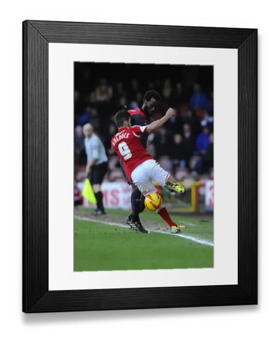 Framed Print : Battling for Supremacy: Sam Baldock vs. Pascal Chimbonda in Bristol City vs. Carlisle United Football Match, 2014 Framed Print : Battling for Supremacy: Sam Baldock vs. Pascal Chimbonda in Bristol City vs. Carlisle United Football Match, 2014