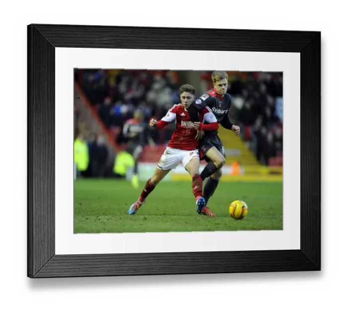 Framed Print : Battleground Ashton Gate: Wes Burns vs Brad Potts Fight for Supremacy in Bristol City vs Carlisle United, Sky Bet League One, 2014