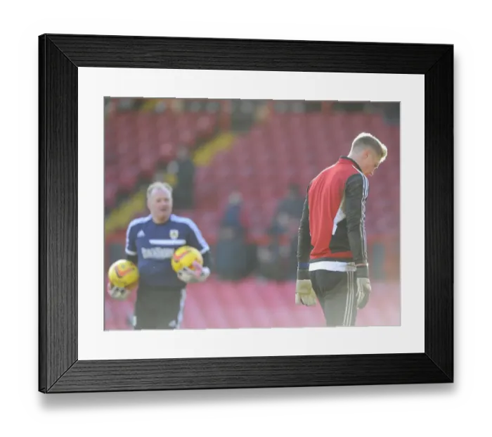 Framed Print : Bristol City FC: Goalkeeper Simon Moore and Coach David Coles Warming Up Ahead of Match (01 / 02 / 2014)