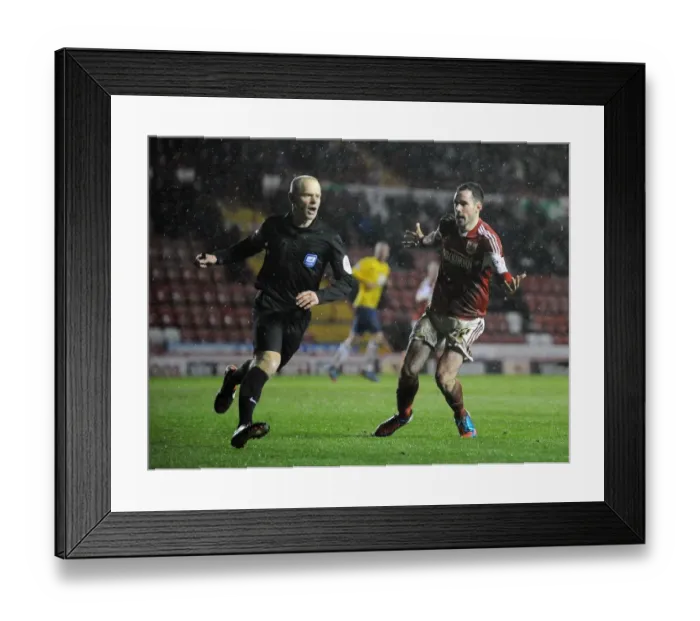 Framed Print : Controversial Clash: Greg Cunningham vs Referee during Bristol City vs Coventry City