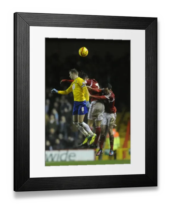 Framed Print : Intense Rivalry: Marlon Pack and Carl Baker Battle for Header in Bristol City vs Coventry City Football Match, 2014