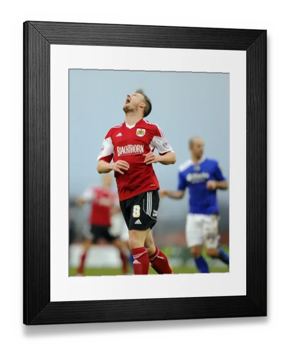 Framed Print : Wade Elliott's Thwarted Goal: Oldham Athletic vs. Bristol City, 08-02-2014