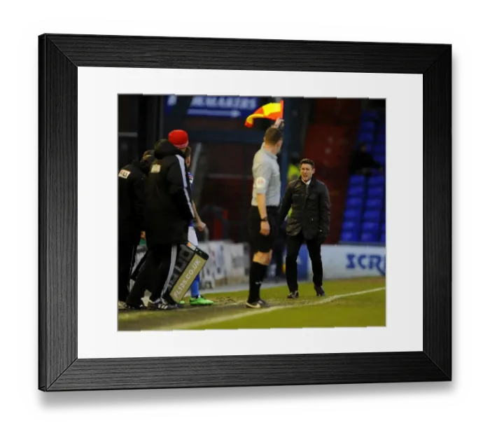 Framed Print : Lee Johnson Pleads for Penalty: Oldham Athletic vs. Bristol City, 08-02-2014