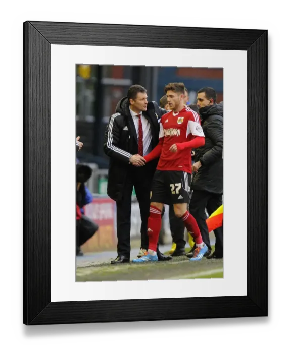Framed Print : Steve Cotterill Congratulates Wes Burns: Oldham Athletic vs. Bristol City, 08-02-2014 Framed Print : Steve Cotterill Congratulates Wes Burns: Oldham Athletic vs. Bristol City, 08-02-2014