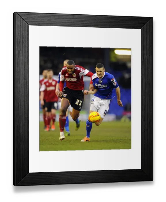 Framed Print : Battleground Boundary Park: Tyrone Barnett vs James Wilson's Intense Rivalry in Oldham v Bristol City Football Clash, February 8, 2014 Framed Print : Battleground Boundary Park: Tyrone Barnett vs James Wilson's Intense Rivalry in Oldham v Bristol City Football Clash, February 8, 2014