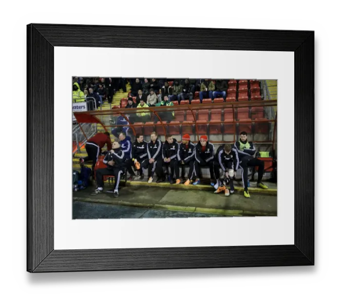 Framed Print : Bristol City Subs Gather in Dugout at Leyton Orient Match, 11 / 02 / 2014