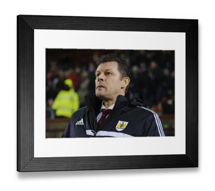 Framed Print : Steve Cotterill: Focused at the Helm - Bristol City Manager Watches Leyton Orient vs. Bristol City (2014)