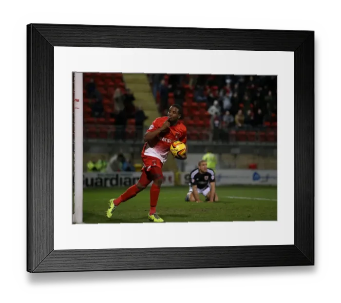 Framed Print : Leyton Orient's Kevin Lisbie Celebrates First Goal Against Bristol City, 11-02-2014
