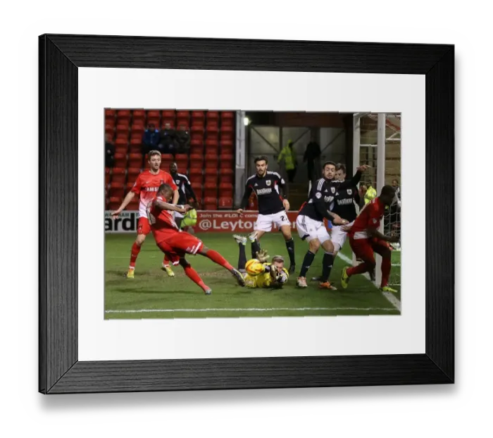 Framed Print : Bristol City's Simon Moore Saves from Leyton Orient's Kevin Lisbie in Sky Bet League One Clash Framed Print : Bristol City's Simon Moore Saves from Leyton Orient's Kevin Lisbie in Sky Bet League One Clash