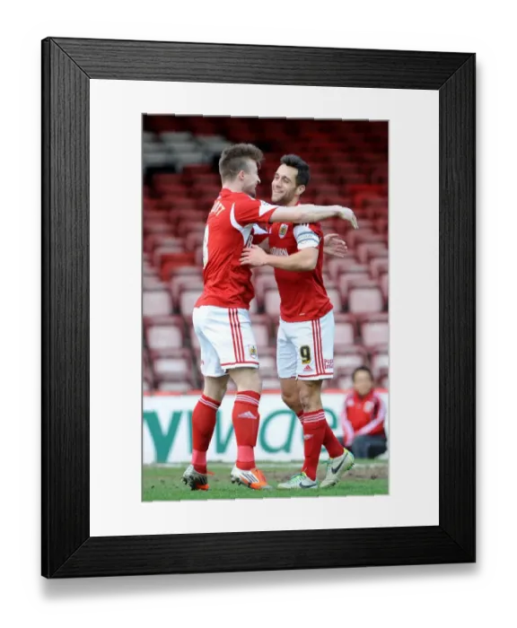 Framed Print : Bristol City's Sam Baldock and Wade Elliott Celebrate Goal vs. Tranmere Rovers, February 15, 2014 Framed Print : Bristol City's Sam Baldock and Wade Elliott Celebrate Goal vs. Tranmere Rovers, February 15, 2014
