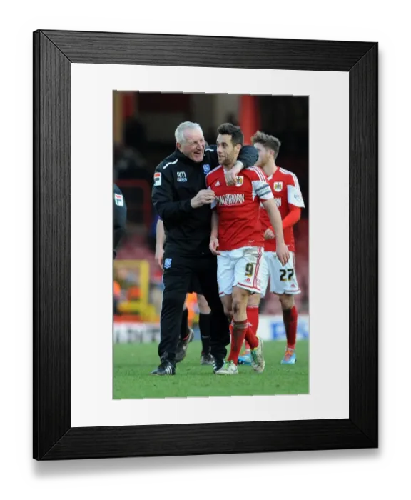 Framed Print : FA Investigation: Ronnie Moore Confronts Sam Baldock Amidst Betting Allegations during Bristol City vs. Tranmere Rovers Match
