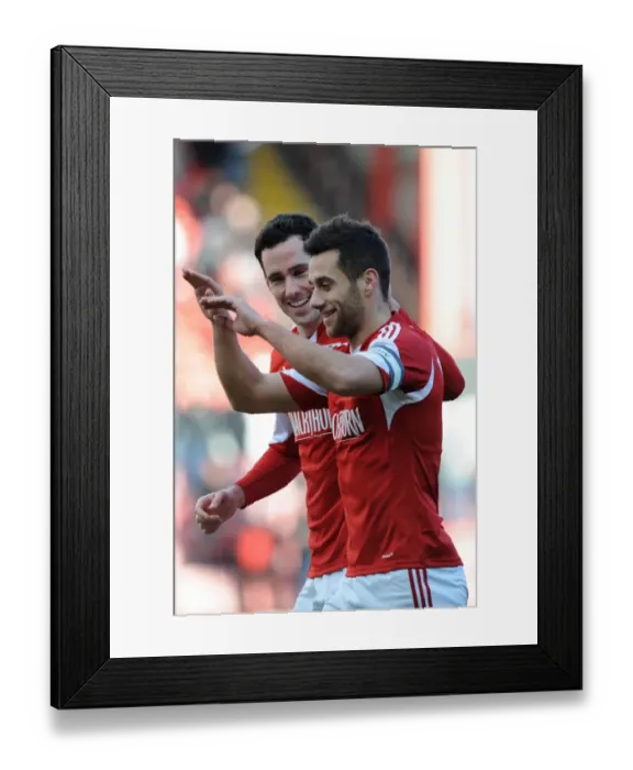 Framed Print : Bristol City: Sam Baldock and Greg Cunningham Celebrate Goal Against Tranmere Rovers in Sky Bet League One